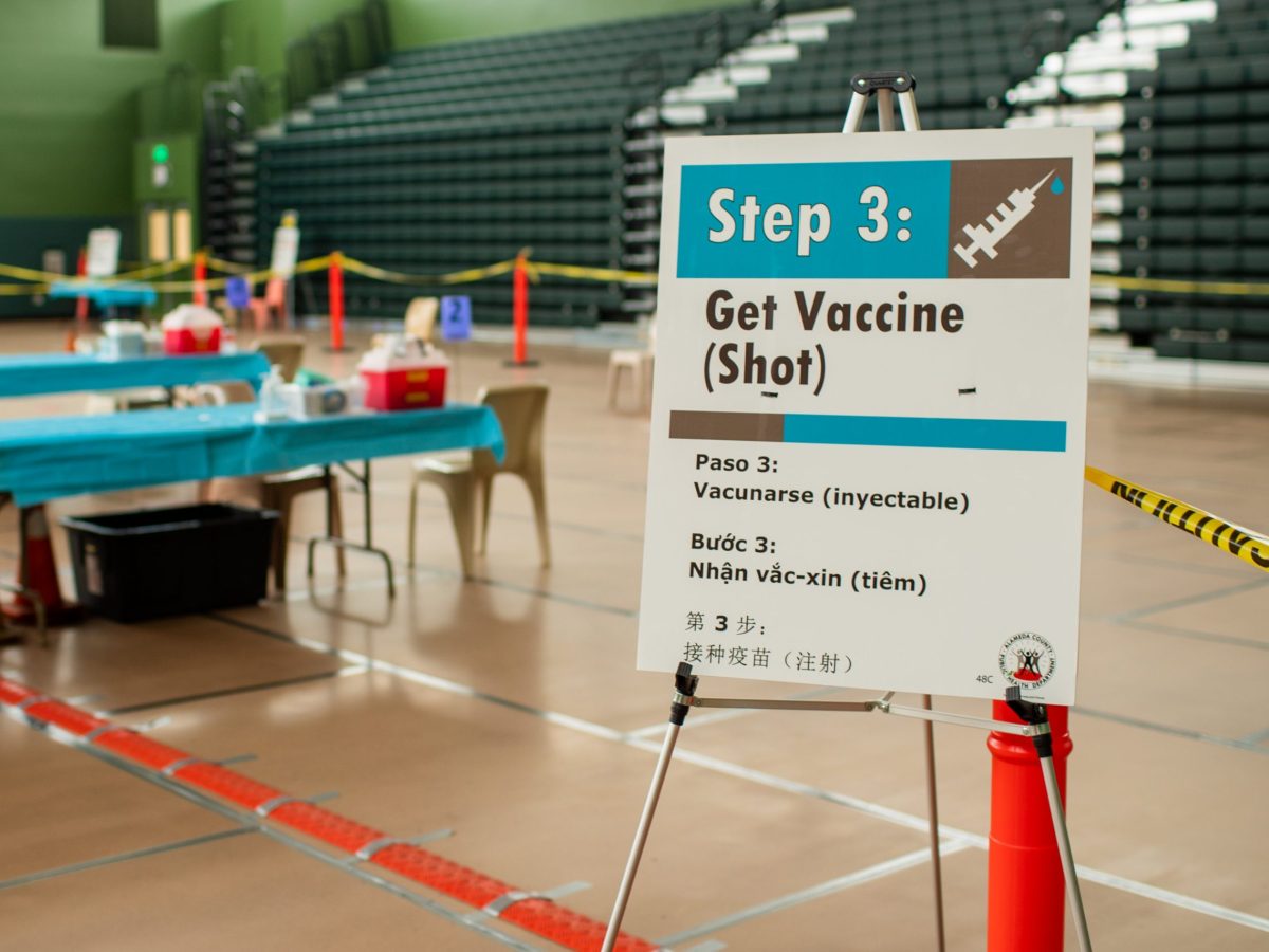 COVID-19 vaccine site at Fremont High School.