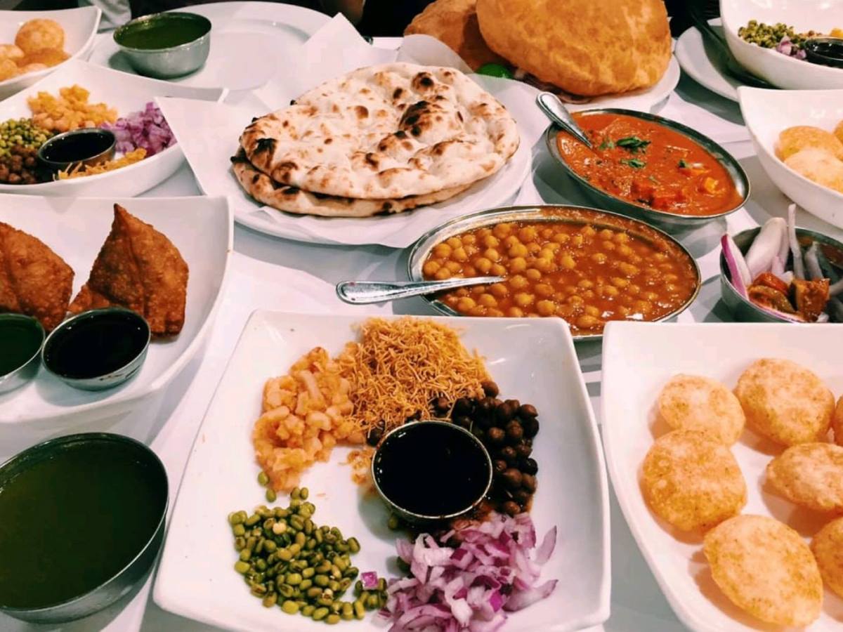 A delightful spread of Indian snacks at Chaat Bhavan.