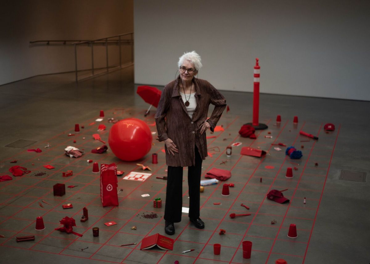 Alison Knwoles attends the opening of her "Celebration Red" installation at BAMPFA, July 23 th.